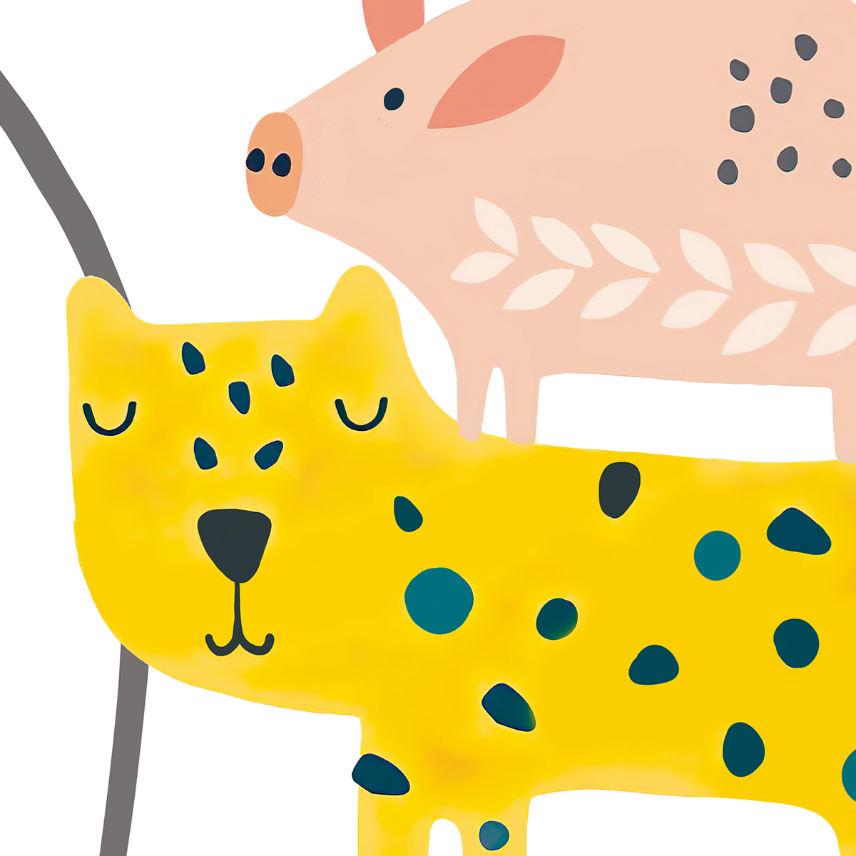 Nordic Abstract Animals Mural Wallpaper - Kids Pastel Colors