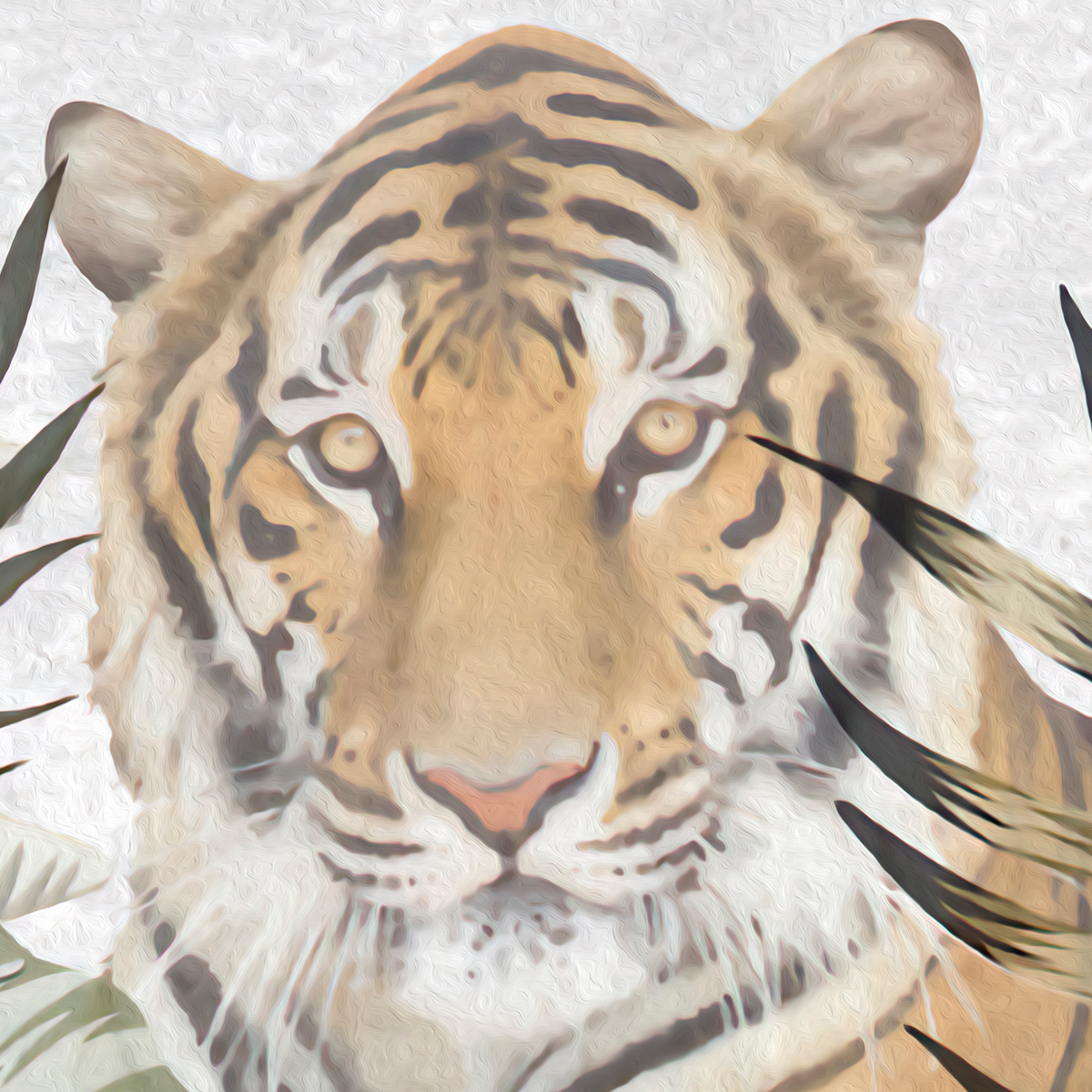 Safari Mural Wallpaper with Giraffe and Tiger - Watercolor on Gray Texture