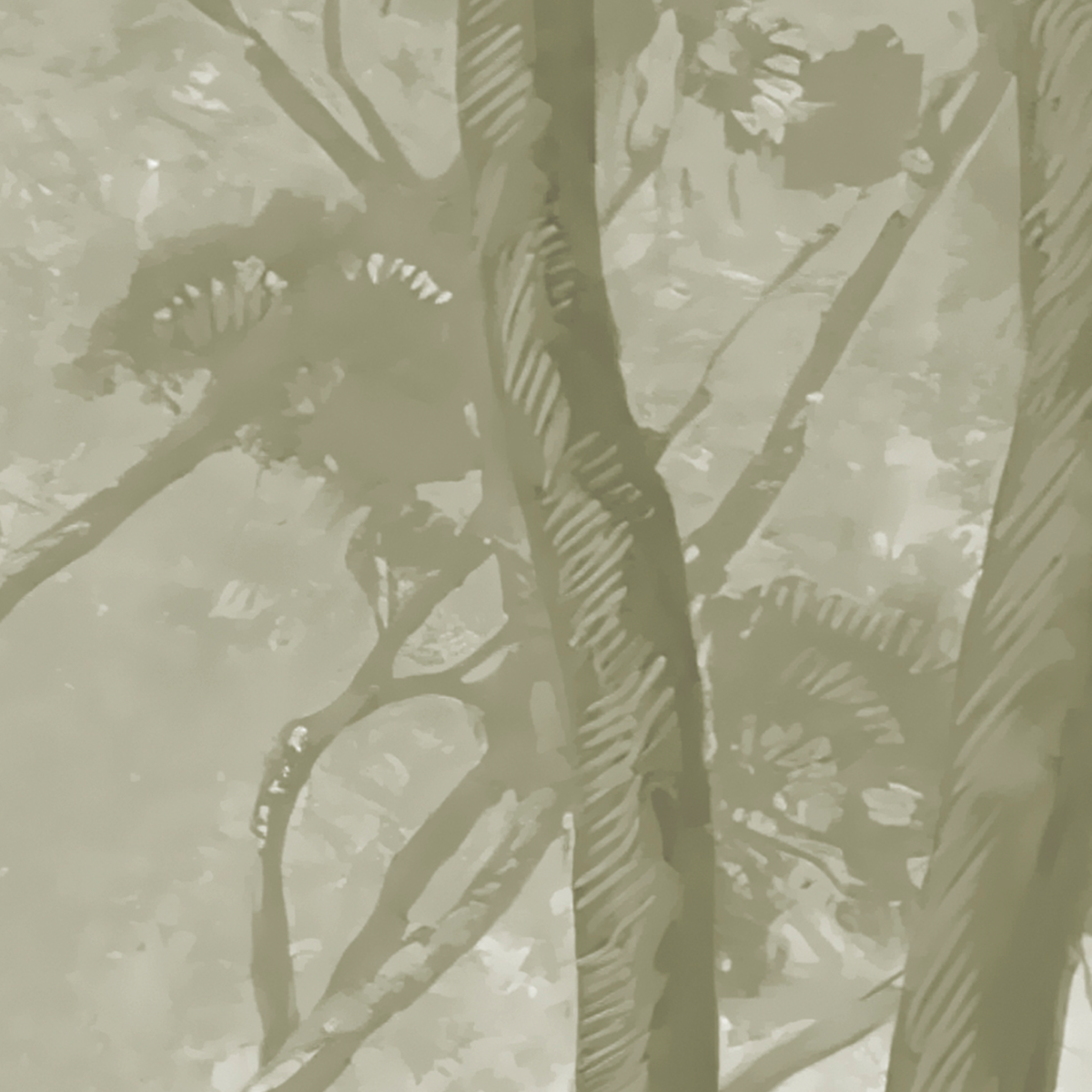 Monochromatic Misty Forest Mural - Olive Green and Deer