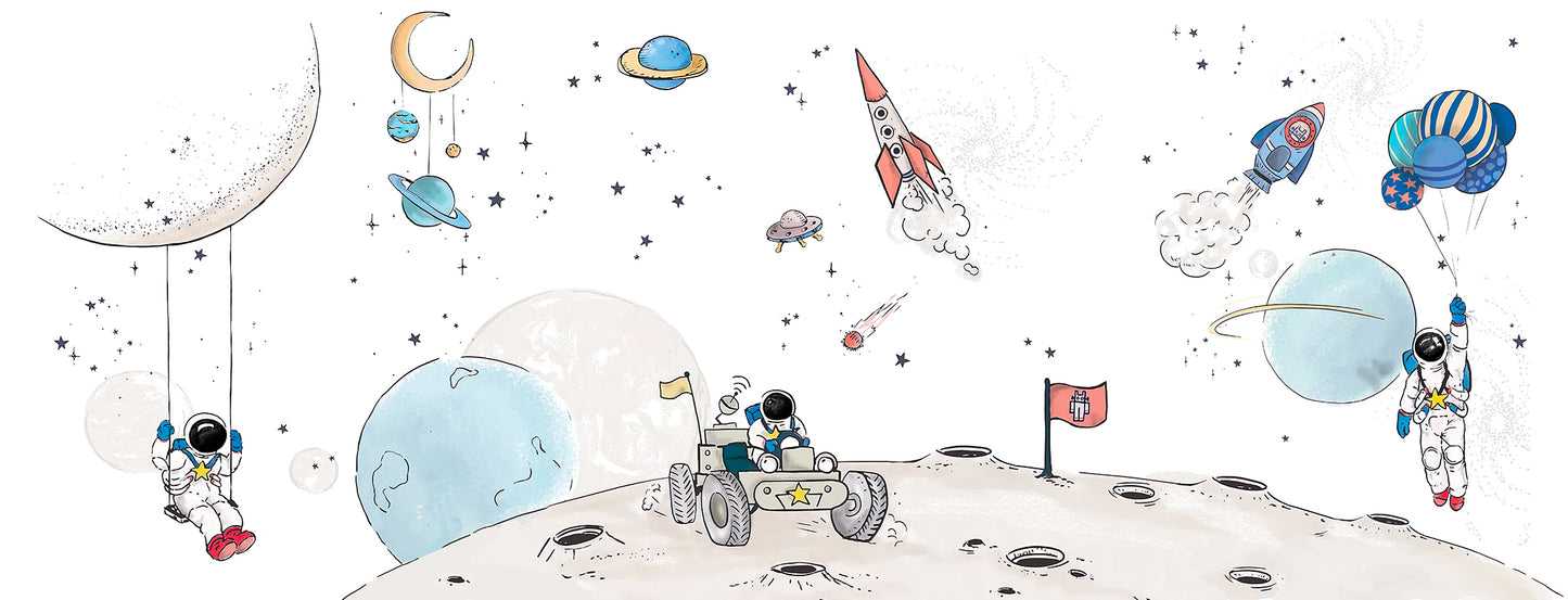 Playful Space Adventures Astronaut Theme Wallpaper