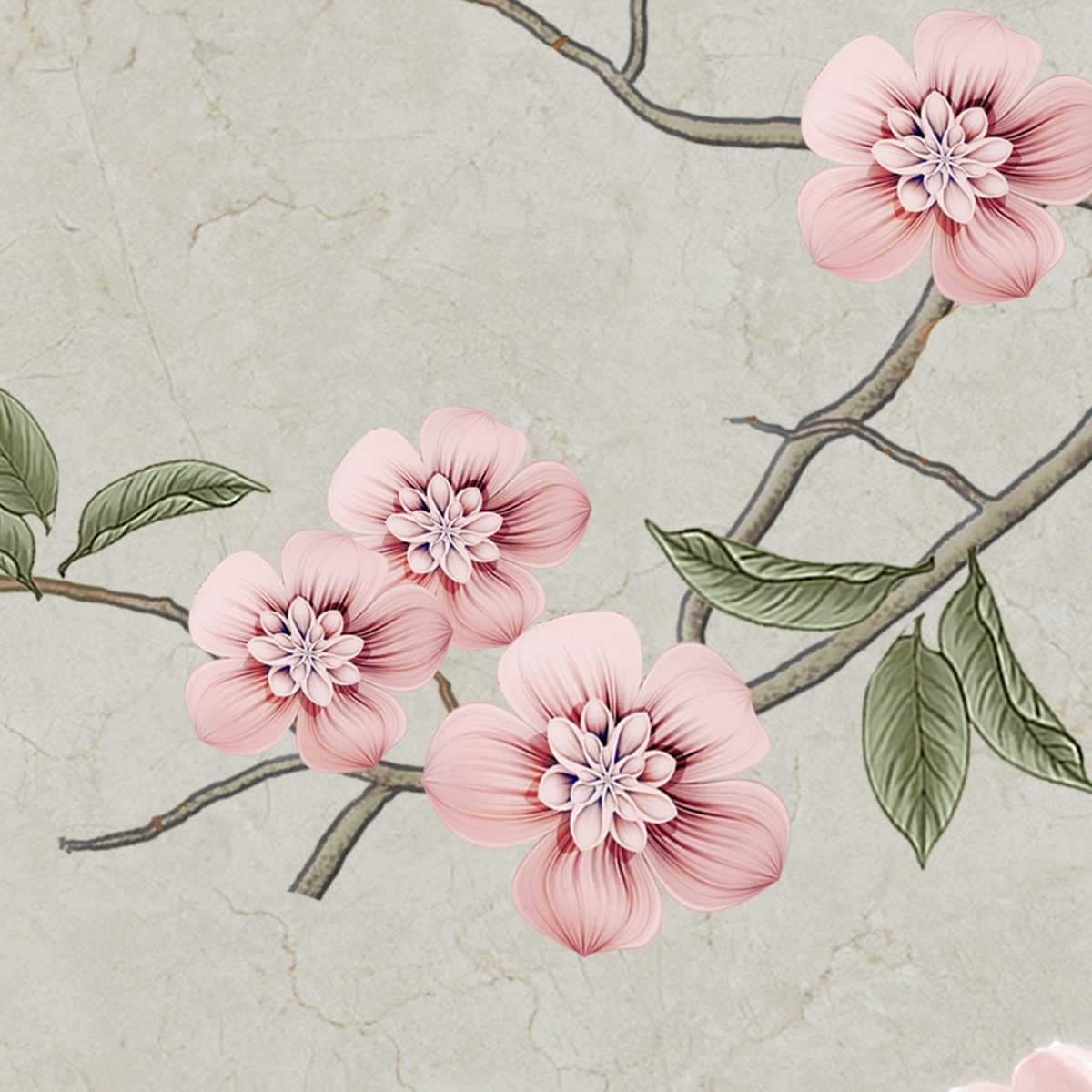 Oriental Magnolia Blossom, Bird, and Mountain Mural
