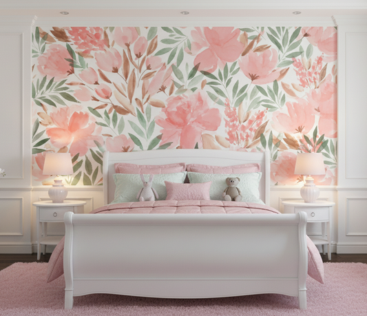 Watercolor Peony & Botanical Full Coverage Mural