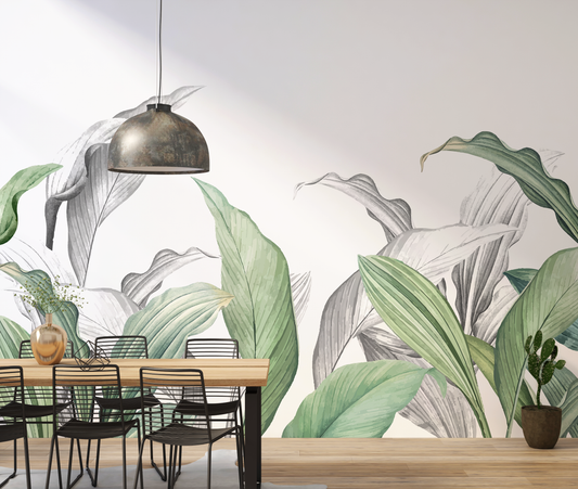 Modern Layered Tropical Leaf Border Mural