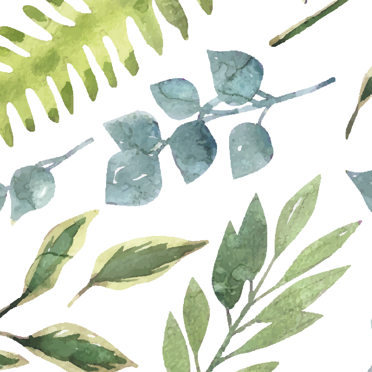 Watercolor Fern & Eucalyptus