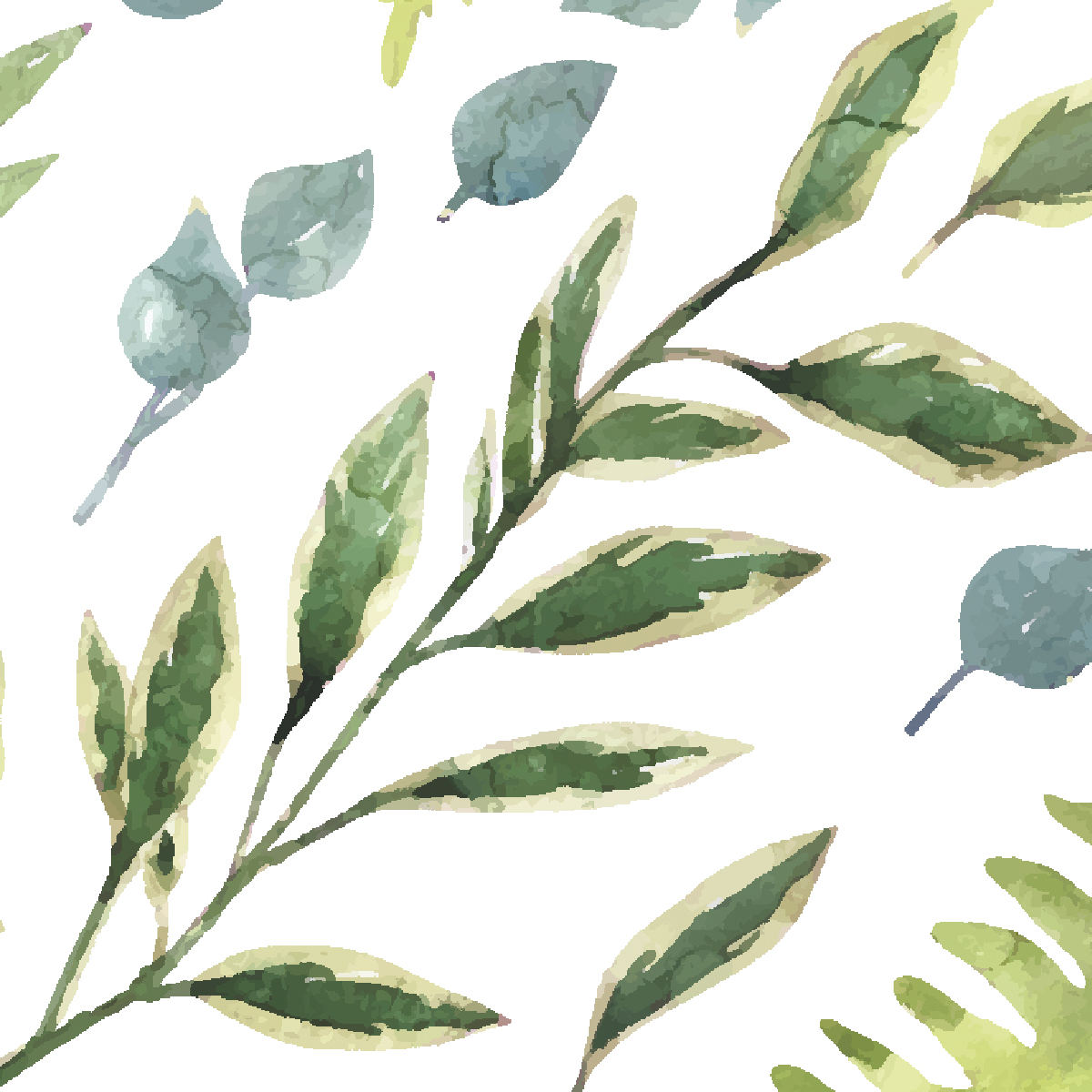 Watercolor Fern & Eucalyptus