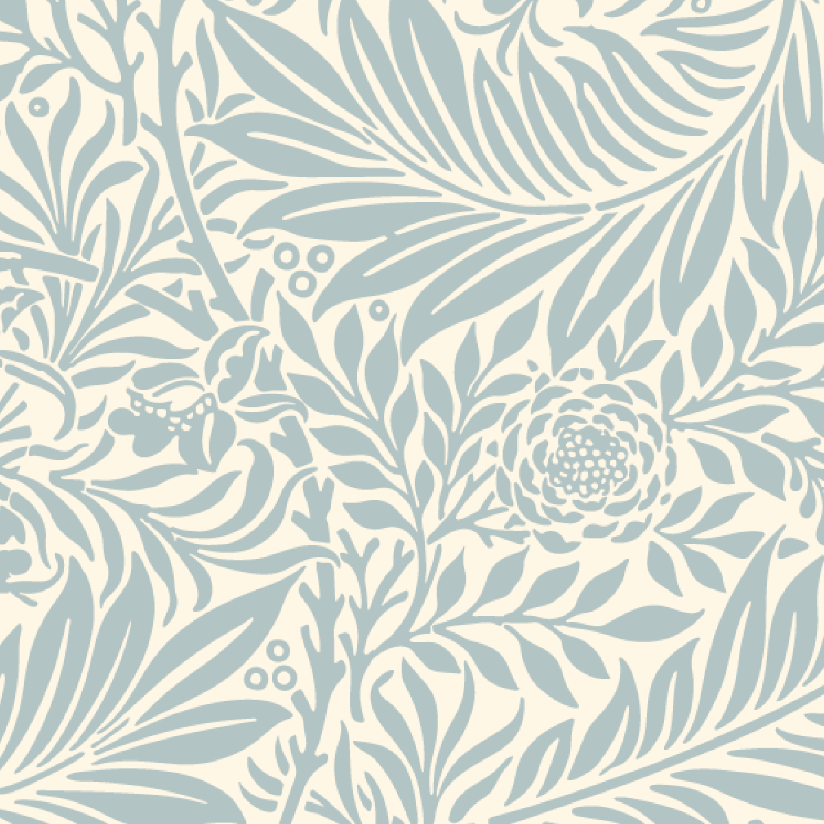 Soft Blue Botanical Line Art Mural