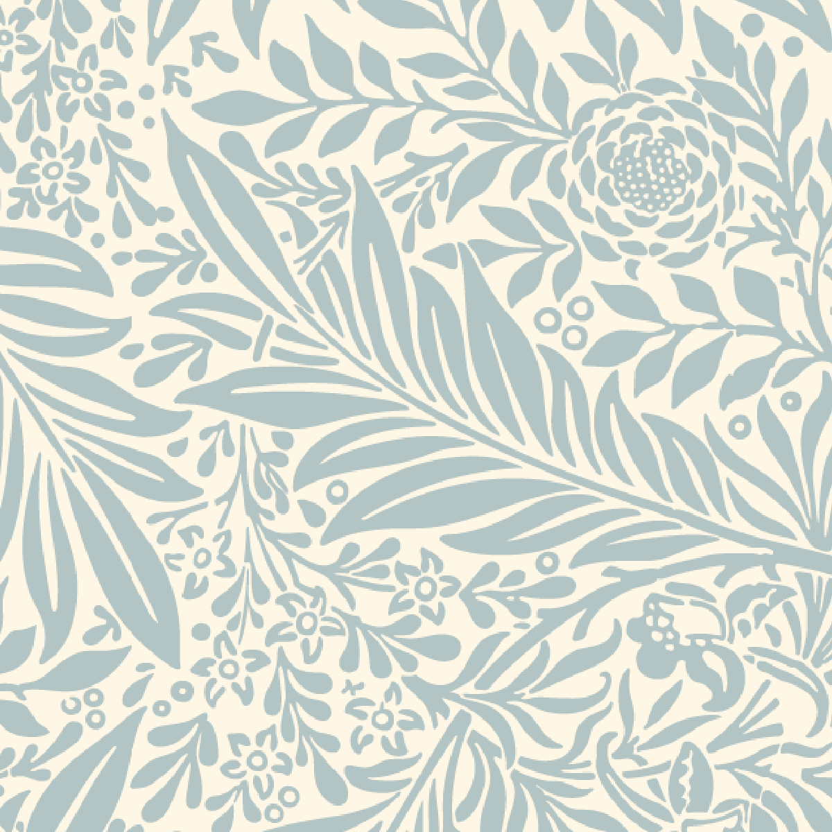 Soft Blue Botanical Line Art Mural