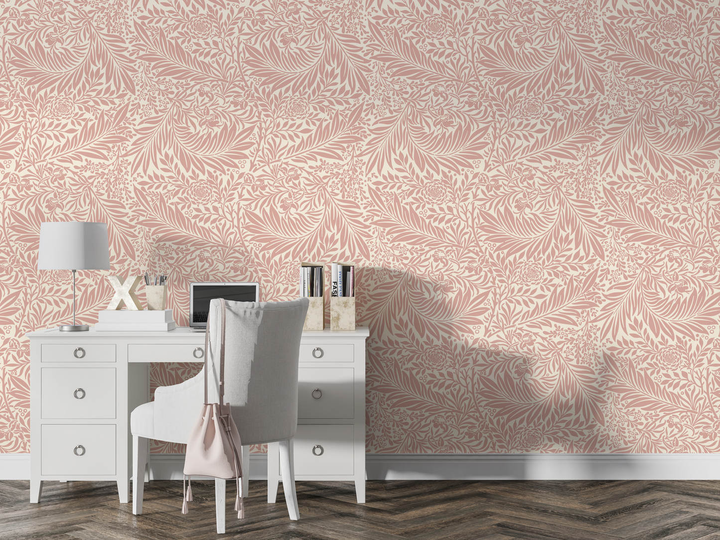 Blush Pink Botanical Line Art Mural