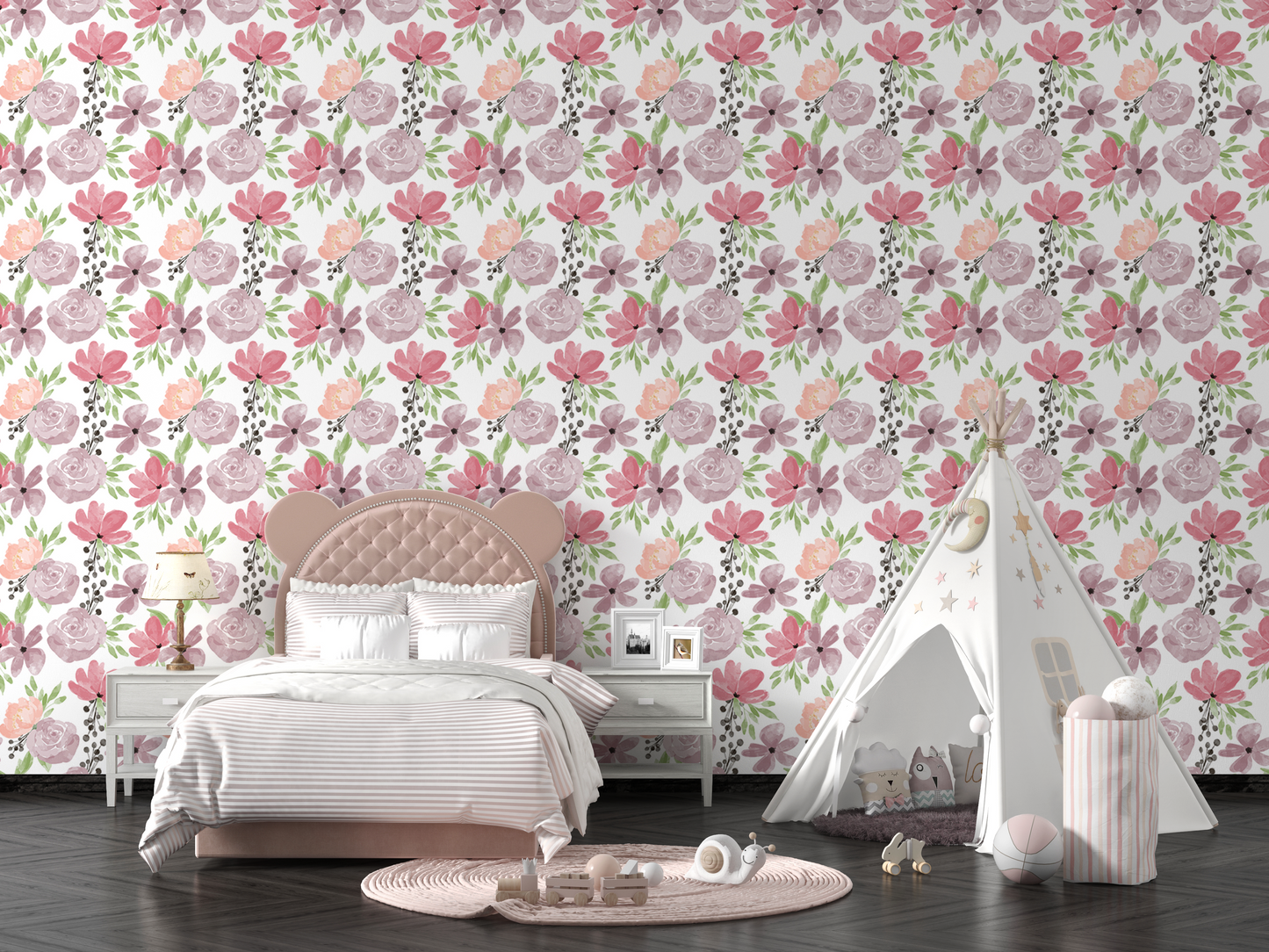 Romantic Watercolor Blooms Mural