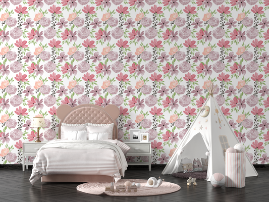 Romantic Watercolor Blooms Mural