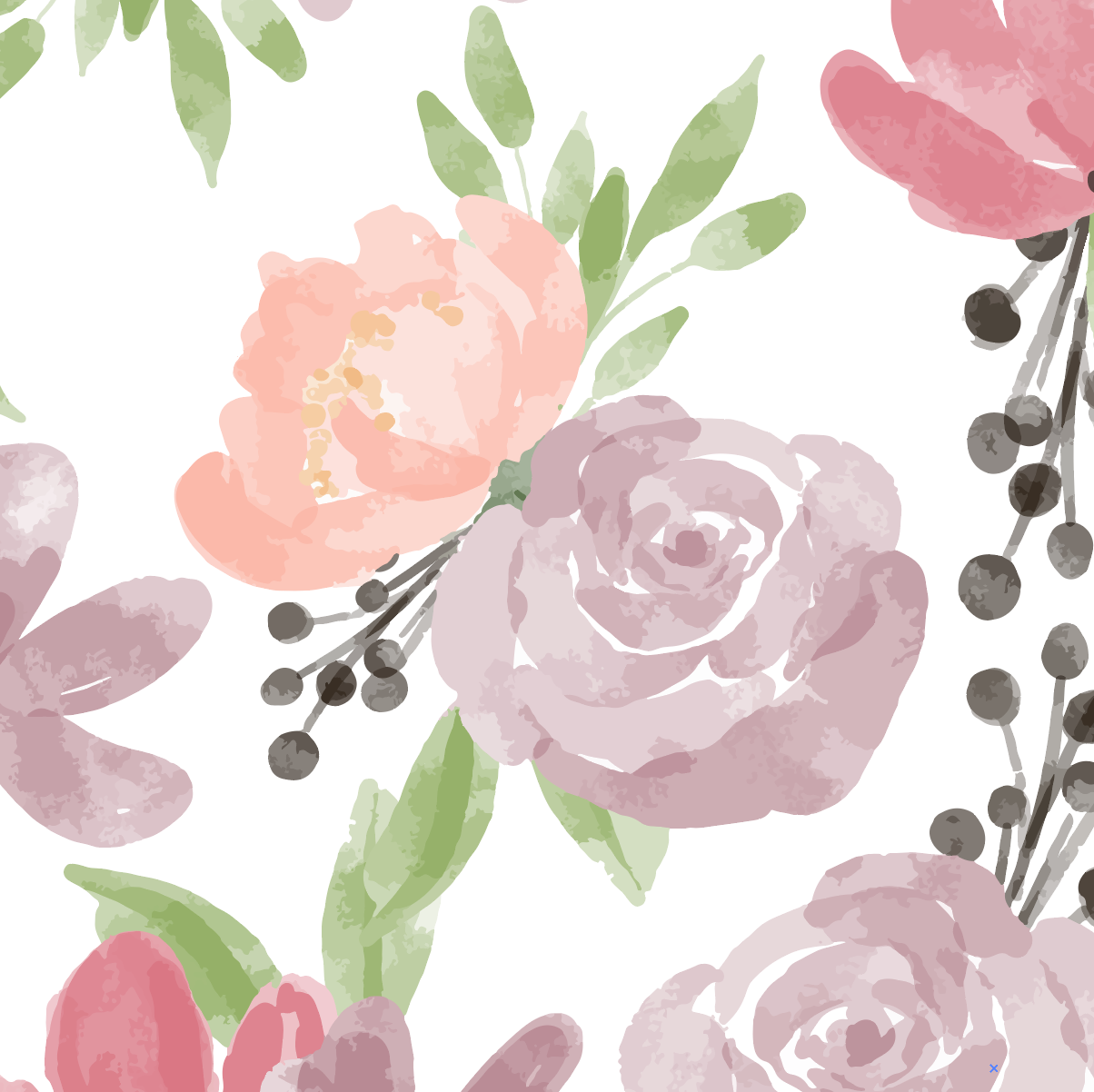 Romantic Watercolor Blooms Mural