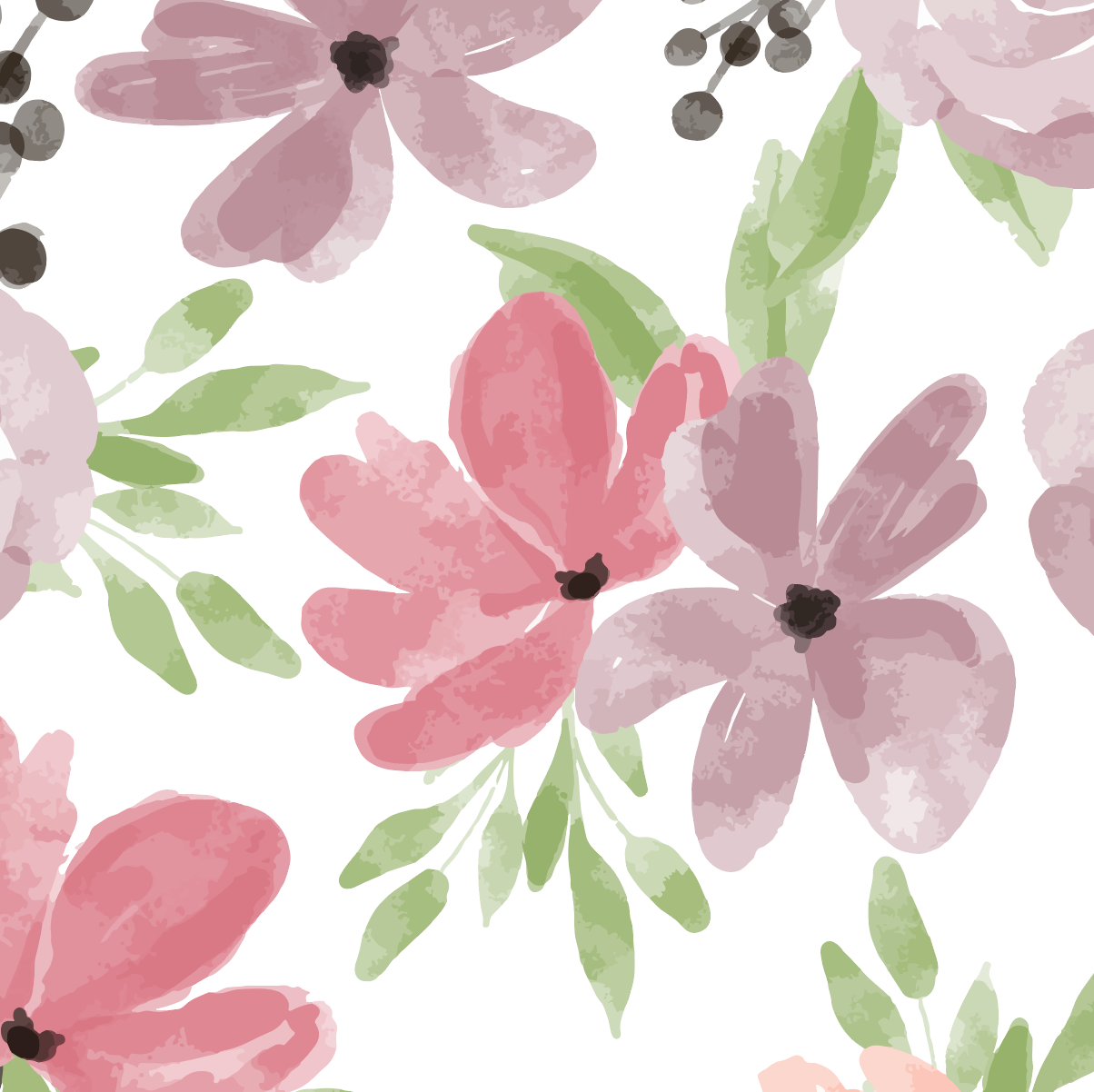 Romantic Watercolor Blooms Mural