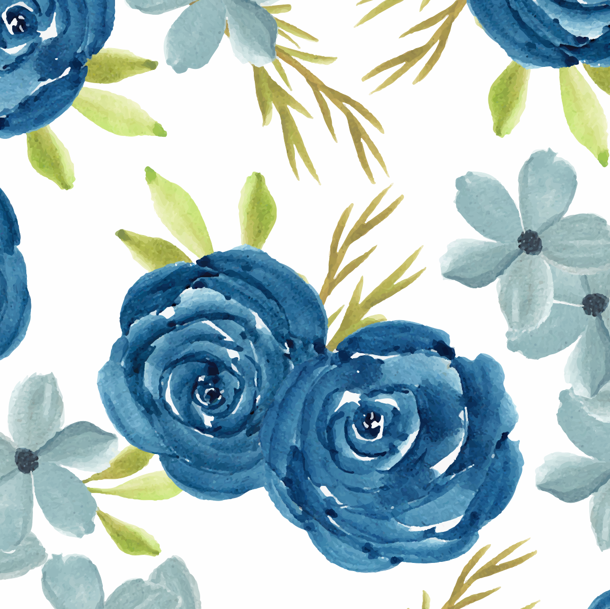 Navy Blue Watercolor Rose Floral Mural