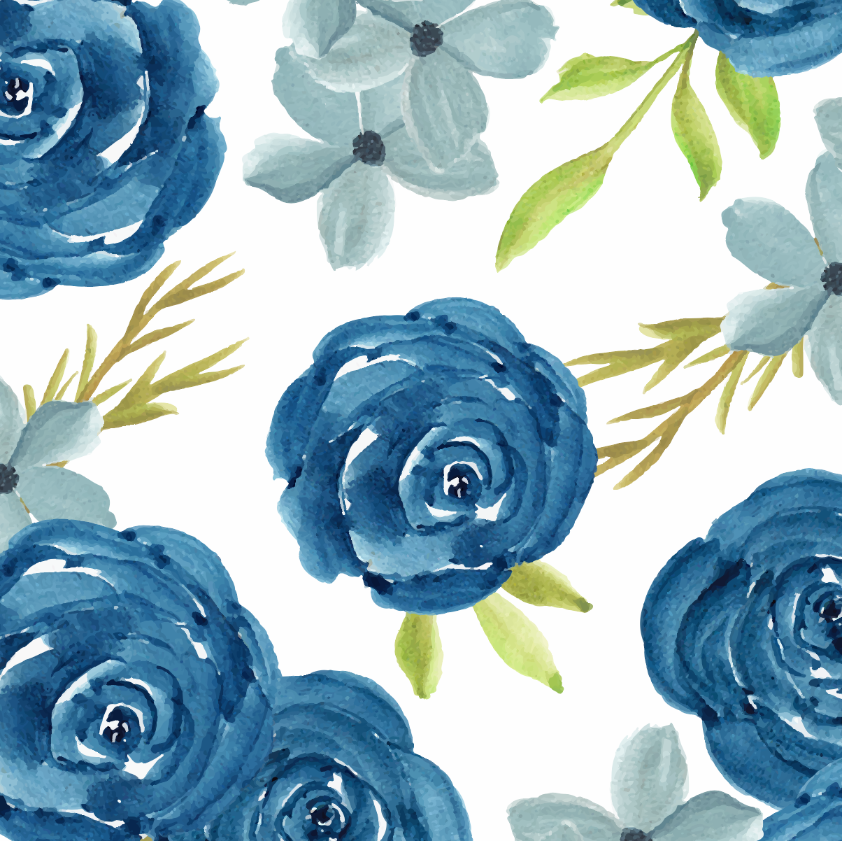 Navy Blue Watercolor Rose Floral Mural