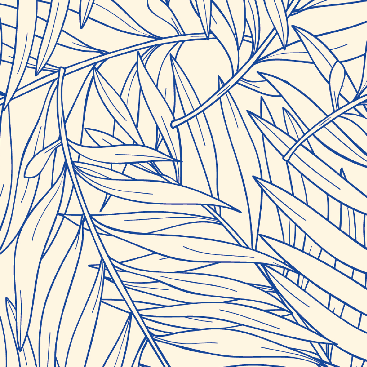 Blue Tropical Palm Line Art Mural