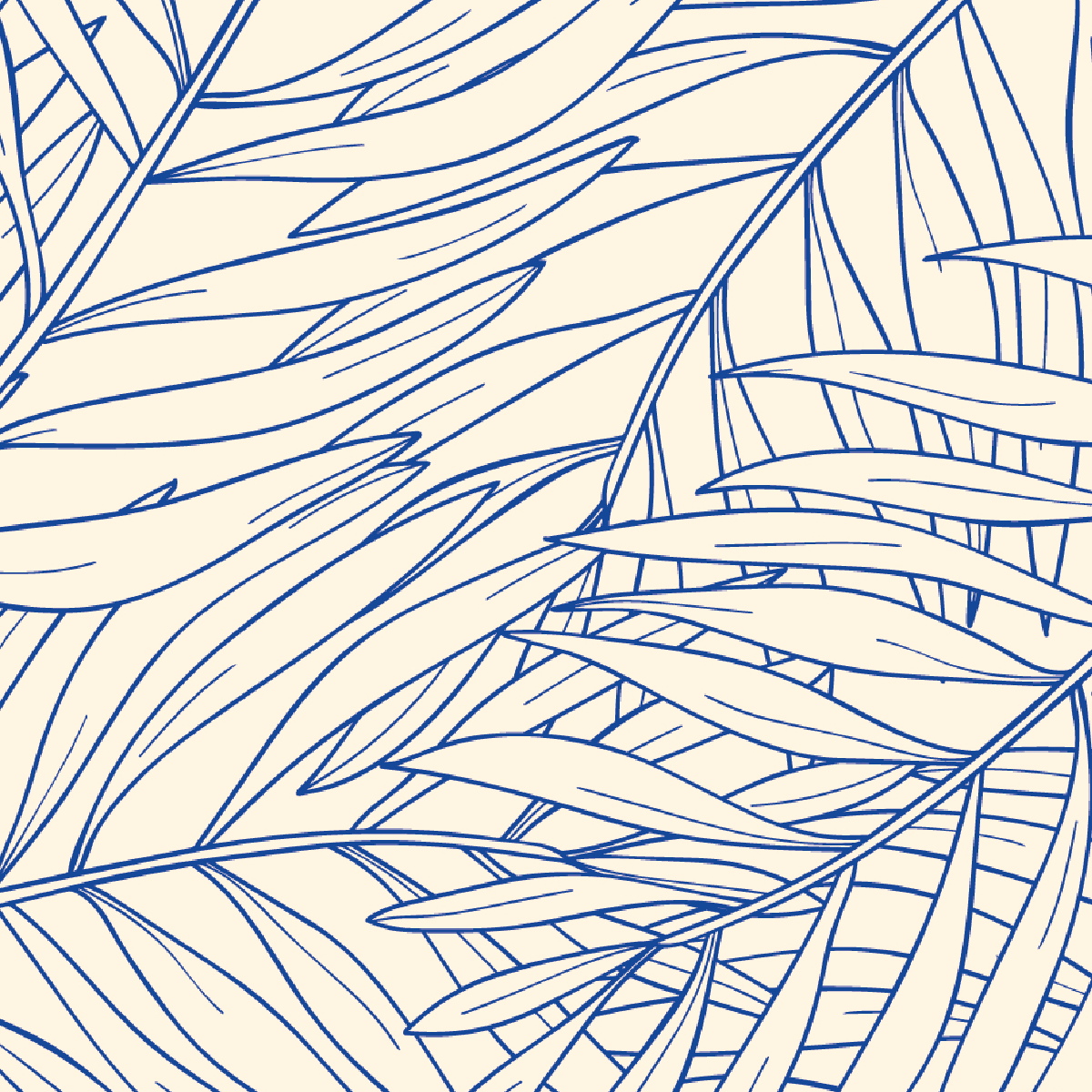 Blue Tropical Palm Line Art Mural