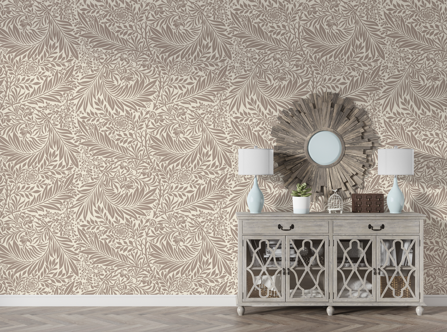 Taupe Botanical Line Art Mural