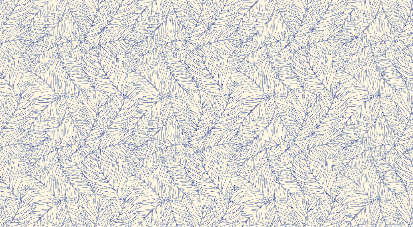 Blue Tropical Palm Line Art Mural