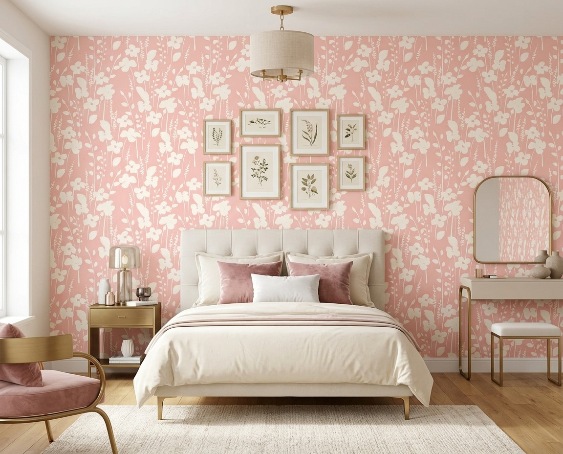 Blush Floral Silhouette Mural
